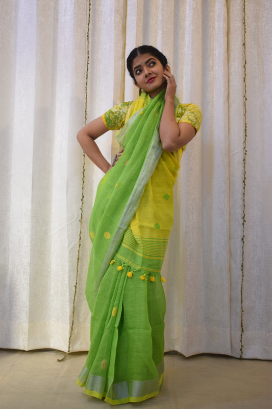 Aboli: Green Linen Jamdani Saree