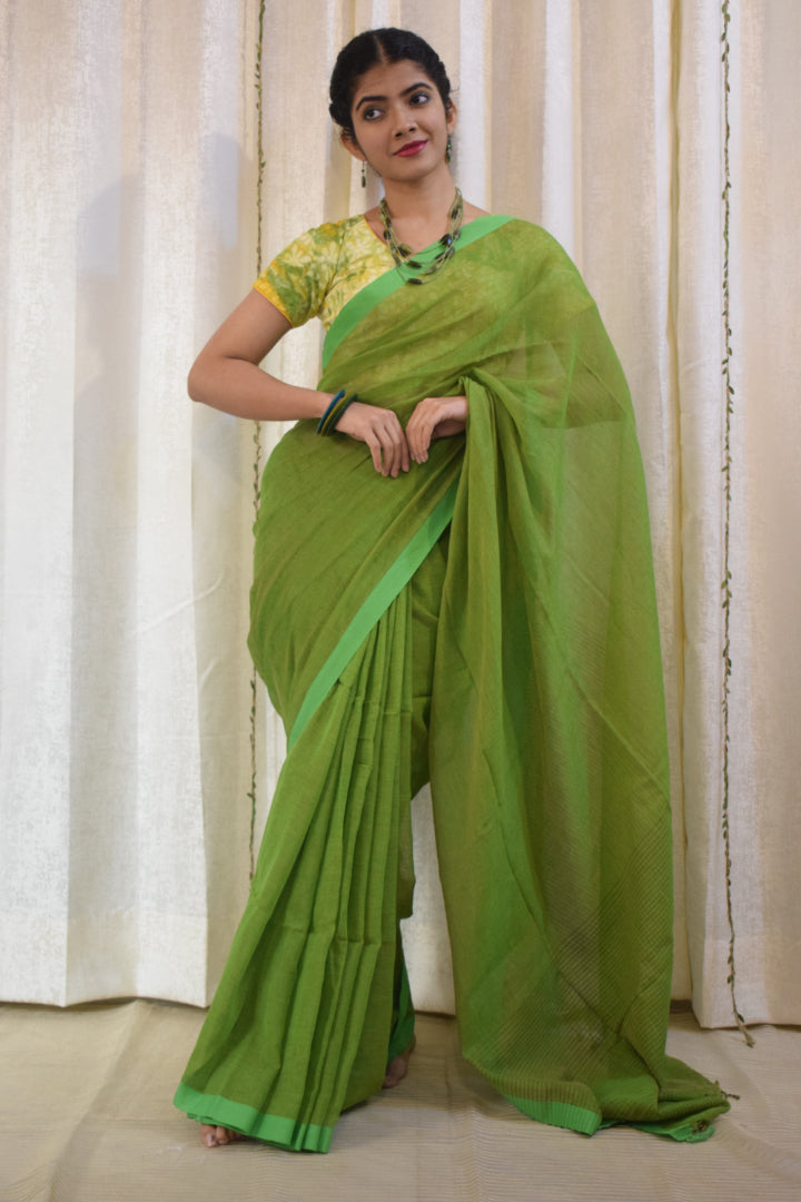 Jayita: Olive Green Khadi Cotton Saree