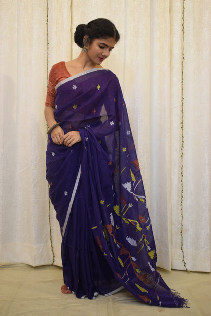 Kamakshi-Violet Cotton Jamdani Saree