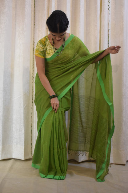 Jayita: Olive Green Khadi Cotton Saree