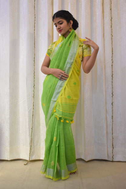 Aboli: Green Linen Jamdani Saree