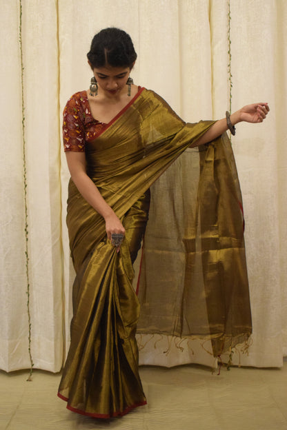 Anaghā - Gold Mul-Zari Tissue Saree