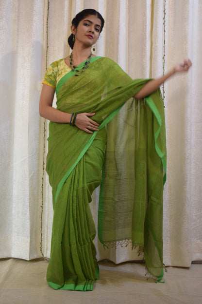 Jayita: Olive Green Khadi Cotton Saree