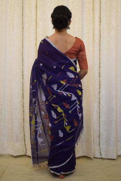 Kamakshi-Violet Cotton Jamdani Saree