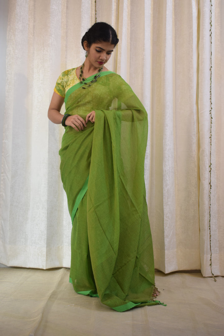 Jayita: Olive Green Khadi Cotton Saree