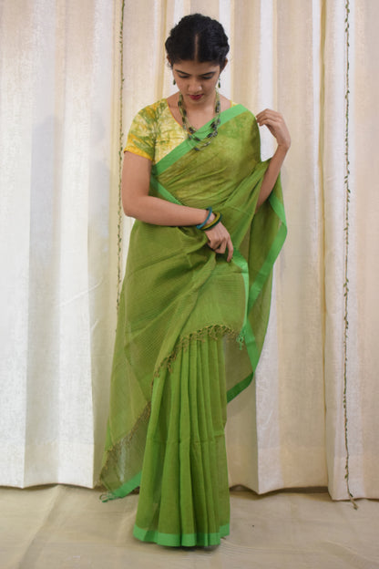 Jayita: Olive Green Khadi Cotton Saree