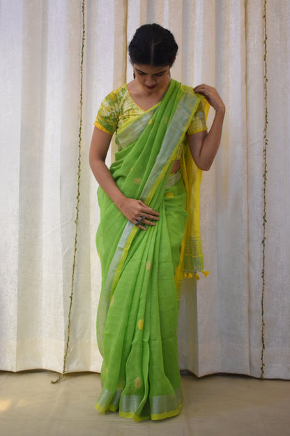 Aboli: Green Linen Jamdani Saree