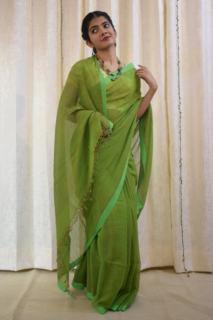 Jayita: Olive Green Khadi Cotton Saree