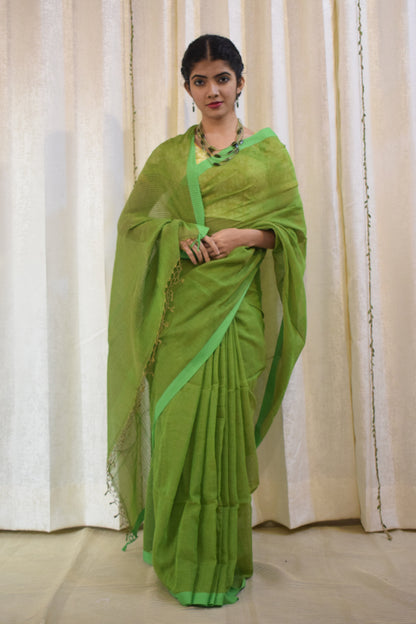 Jayita: Olive Green Khadi Cotton Saree