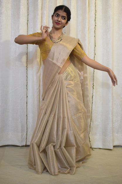 Anudeepti: Sunshine Gold Mul-Zari Tissue Saree