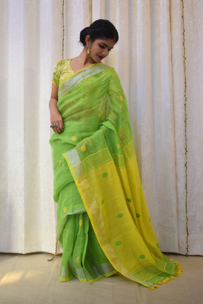 Aboli: Green Linen Jamdani Saree