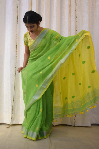 Aboli: Green Linen Jamdani Saree