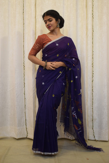 Kamakshi-Violet Cotton Jamdani Saree