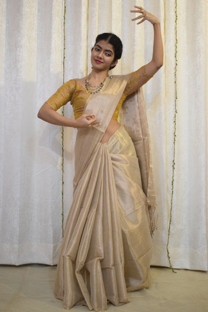 Anudeepti: Sunshine Gold Mul-Zari Tissue Saree