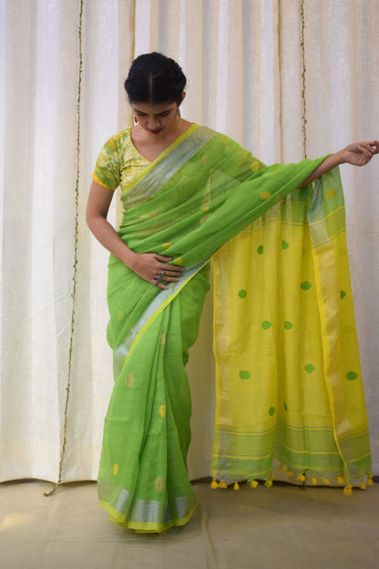 Aboli: Green Linen Jamdani Saree