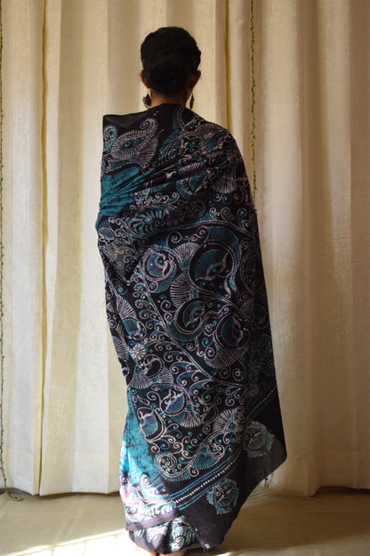 Madhavi: Teal Green Cotton Batik Saree