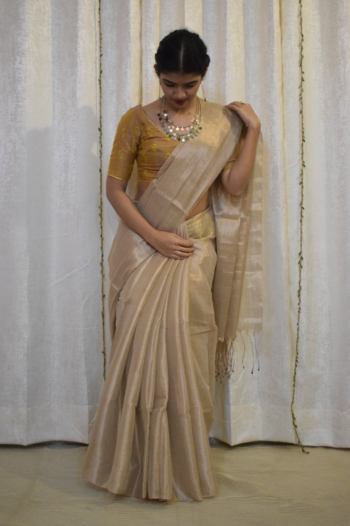 Anudeepti: Sunshine Gold Mul-Zari Tissue Saree