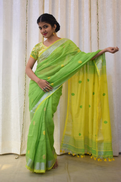 Aboli: Green Linen Jamdani Saree