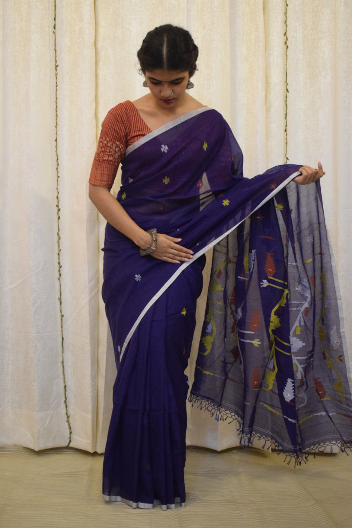 Kamakshi-Violet Cotton Jamdani Saree