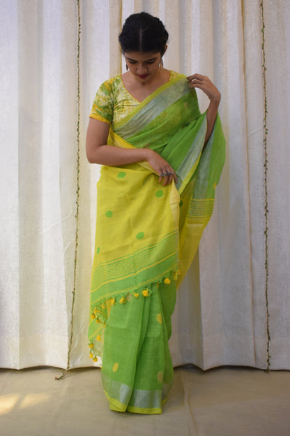 Aboli: Green Linen Jamdani Saree