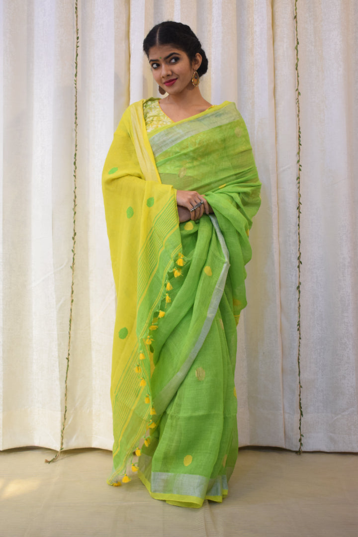 Aboli: Green Linen Jamdani Saree