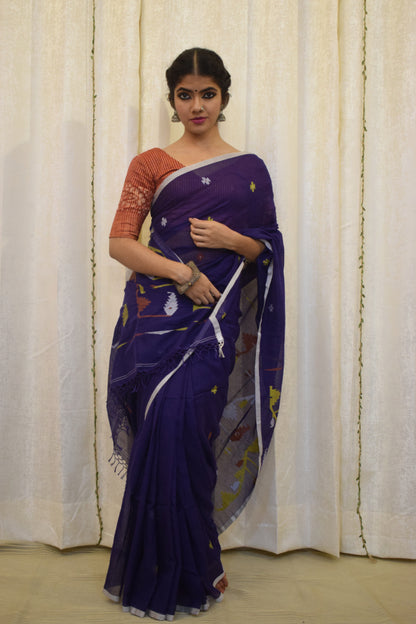 Kamakshi-Violet Cotton Jamdani Saree