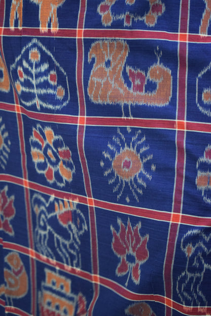 Takshvi: Dark blue Sambalpuri Nabakothi cotton saree