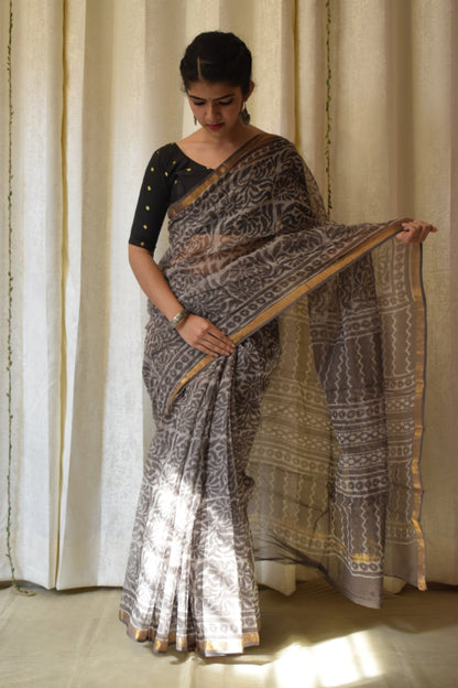 Bhoomija: Earthy Brown Kota Doria Saree