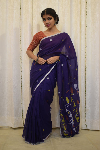 Kamakshi-Violet Cotton Jamdani Saree