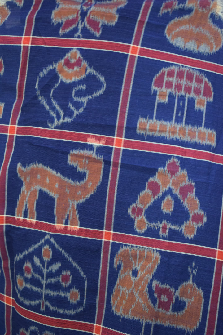 Takshvi: Dark blue Sambalpuri Nabakothi cotton saree