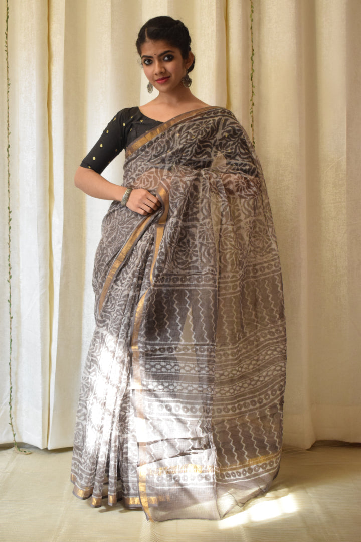 Bhoomija: Earthy Brown Kota Doria Saree