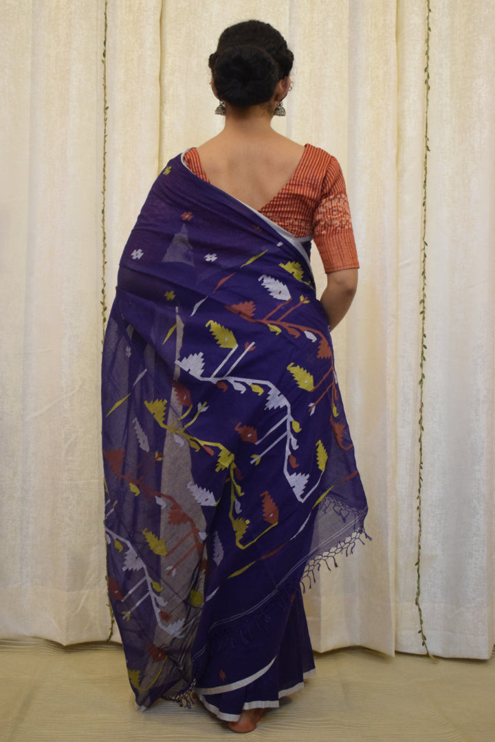 Kamakshi-Violet Cotton Jamdani Saree