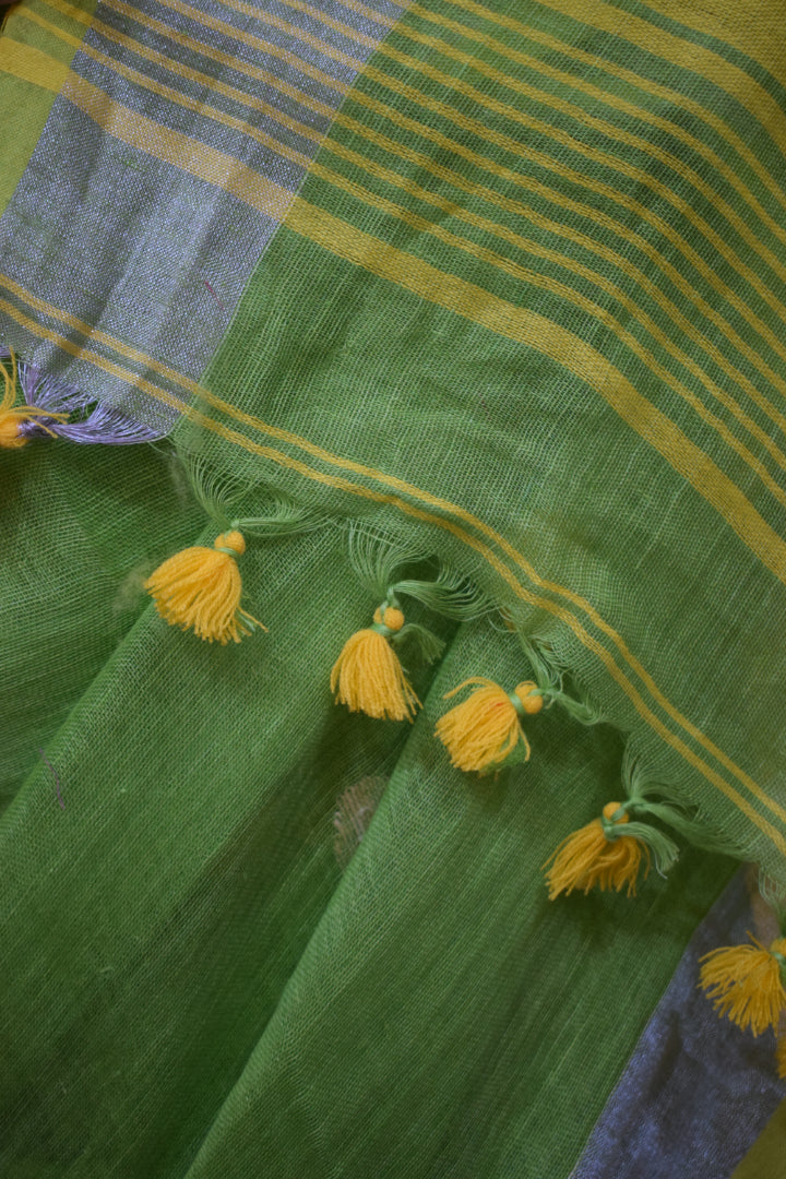 Aboli: Green Linen Jamdani Saree