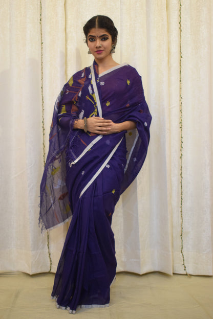 Kamakshi-Violet Cotton Jamdani Saree