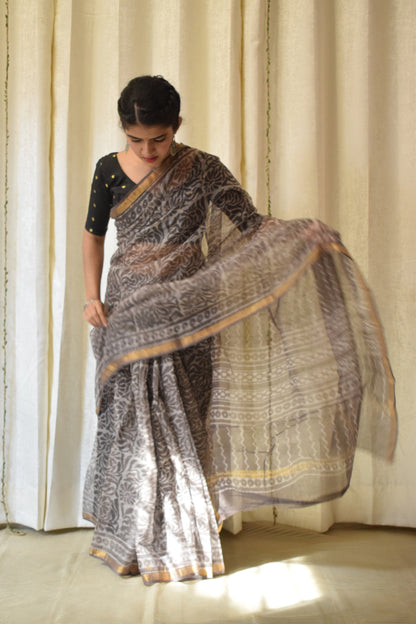 Bhoomija: Earthy Brown Kota Doria Saree