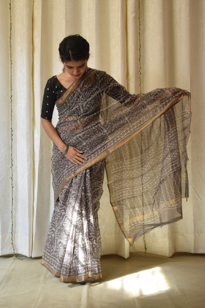 Bhoomija: Earthy Brown Kota Doria Saree