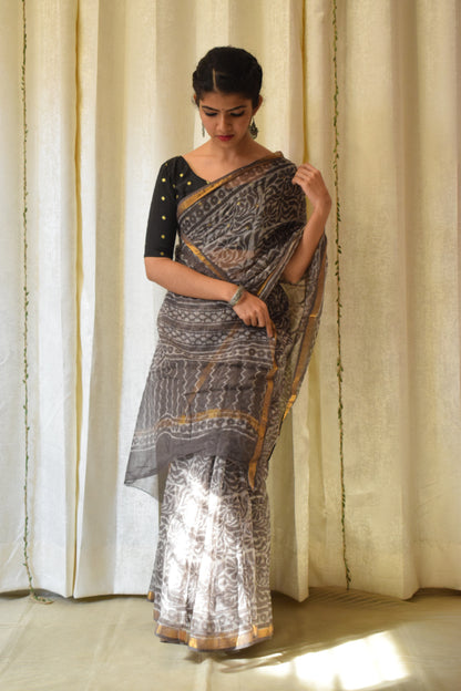 Bhoomija: Earthy Brown Kota Doria Saree