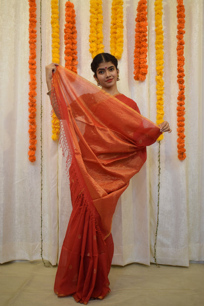 Kaushiki- Red Cotton Jamdani Saree