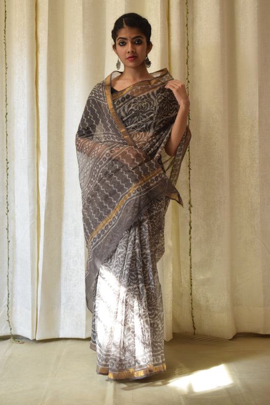 Bhoomija: Earthy Brown Kota Doria Saree