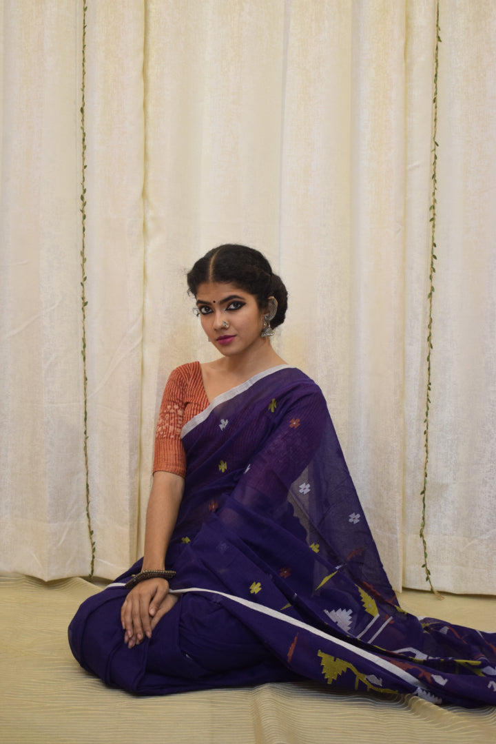 Kamakshi-Violet Cotton Jamdani Saree