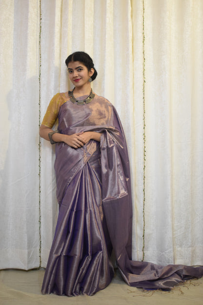 Ramya: Lavender Mul-Zari Tissue Saree