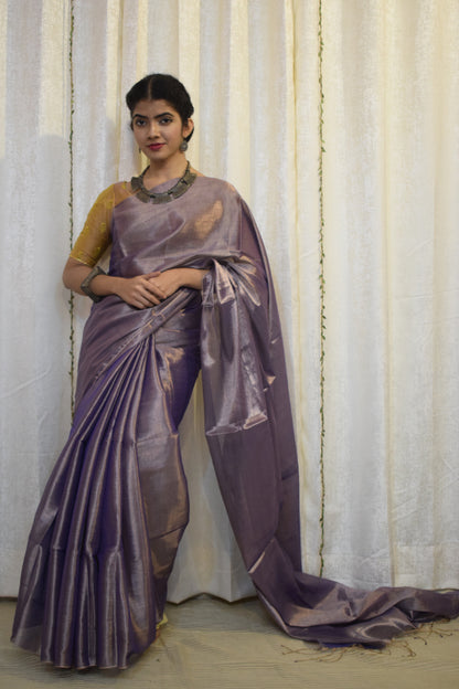 Ramya: Lavender Mul-Zari Tissue Saree