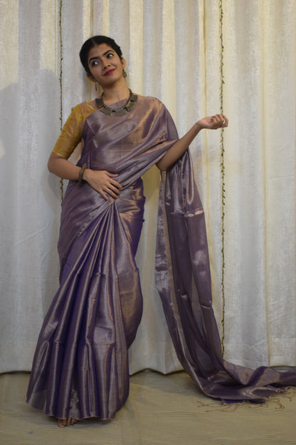 Ramya: Lavender Mul-Zari Tissue Saree