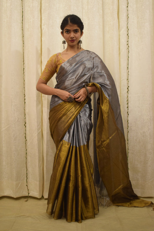 Rambha- Silver & Gold Mul-Zari Tissue Saree