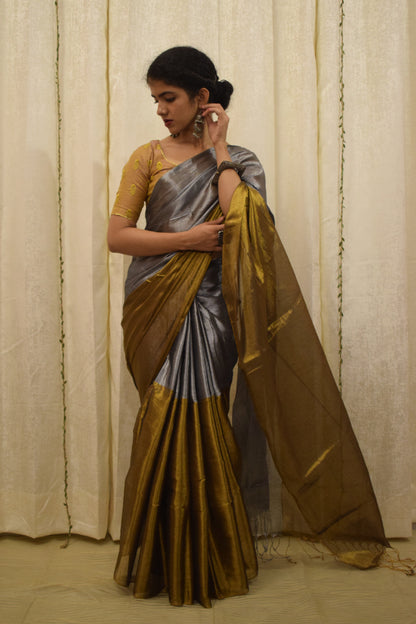 Rambha- Silver & Gold Mul-Zari Tissue Saree