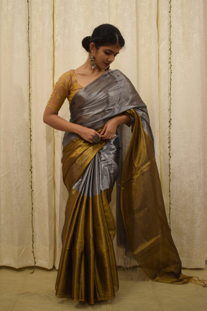 Rambha- Silver & Gold Mul-Zari Tissue Saree