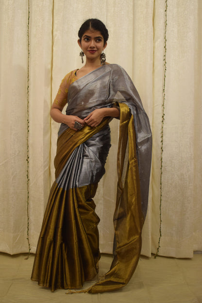 Rambha- Silver & Gold Mul-Zari Tissue Saree