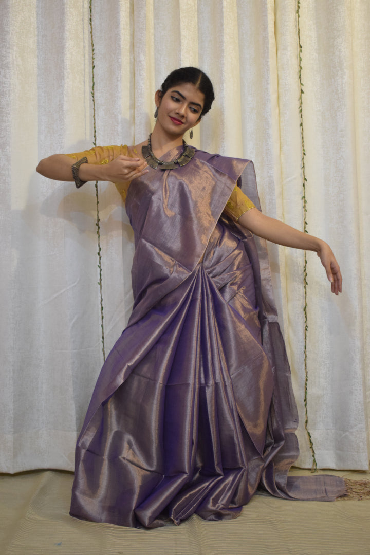 Ramya: Lavender Mul-Zari Tissue Saree