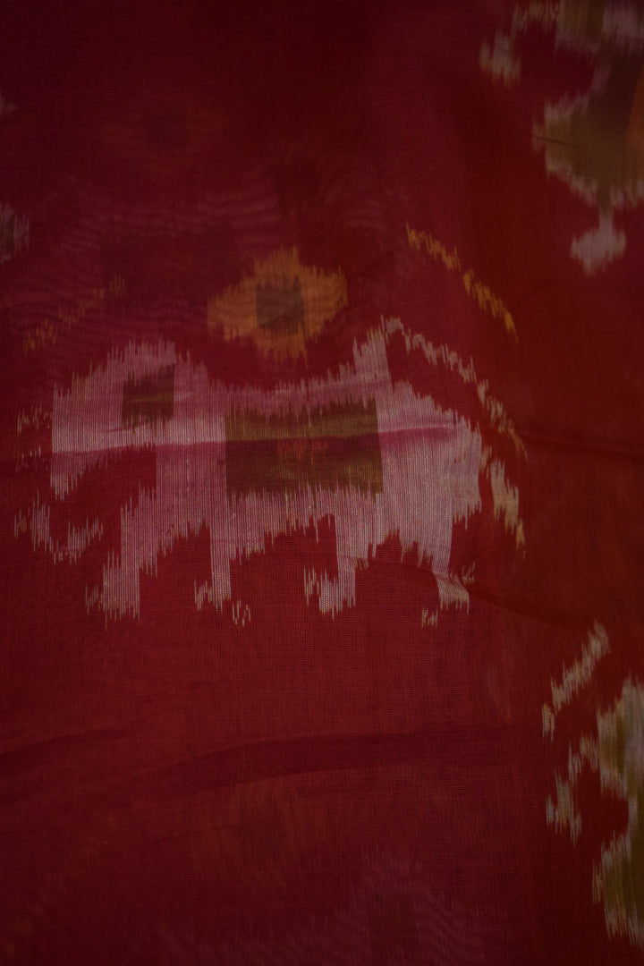 Gajalakshmi: Crimson Red Silk-cotton Ikat saree