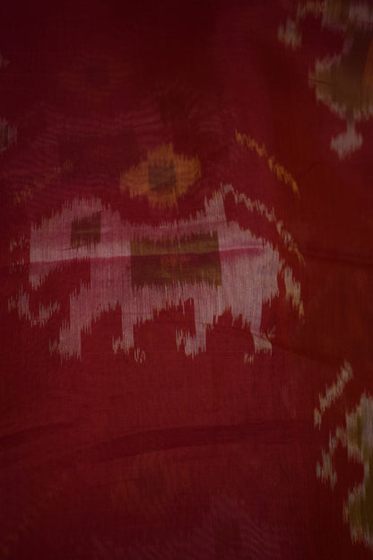 Gajalakshmi: Crimson Red Silk-cotton Ikat saree